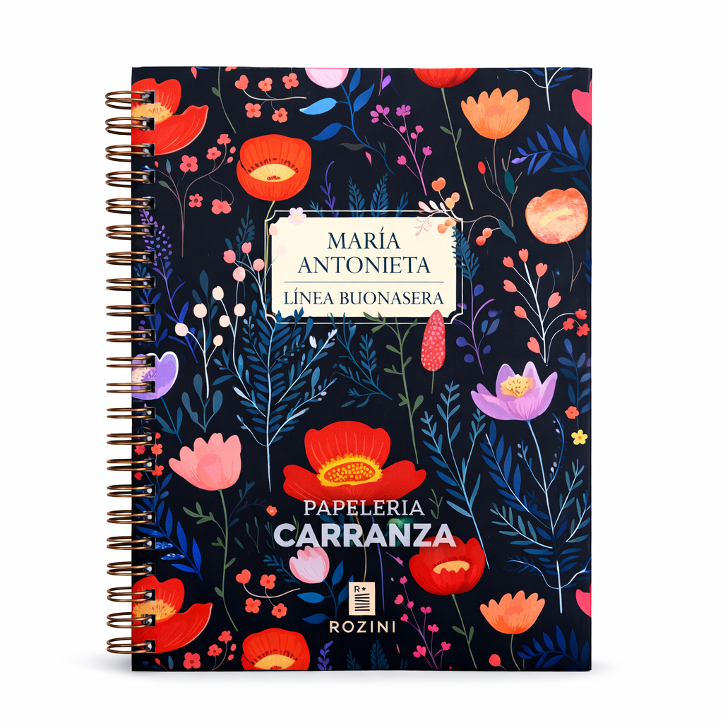CUADERNOS C/ ESPIRAL 15 X 21 ” MARÍA ANTONIETA (FLORES) ” 90 Hojas RAYADAS c/ Diseño A5 TAPA SEMI RIGIDA