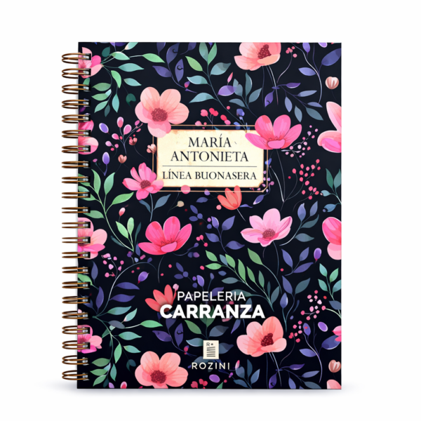 CUADERNOS C/ ESPIRAL 15 X 21 ” MARÍA ANTONIETA (FLORES) ” 90 Hojas RAYADAS c/ Diseño A5 TAPA SEMI RIGIDA