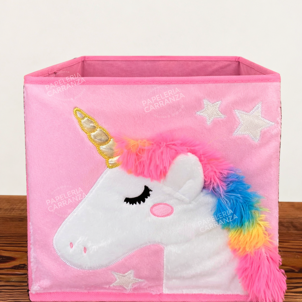 Caja Rigida Plegable - Unicornio Rosa - Organizadora  Sin Tapa Mediana