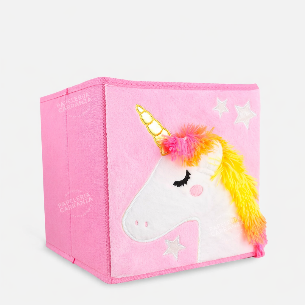 Caja Rigida Plegable - Unicornio Rosa - Organizadora  Sin Tapa Mediana