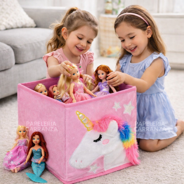 Caja Rigida Plegable - Unicornio Rosa - Organizadora Sin Tapa Mediana