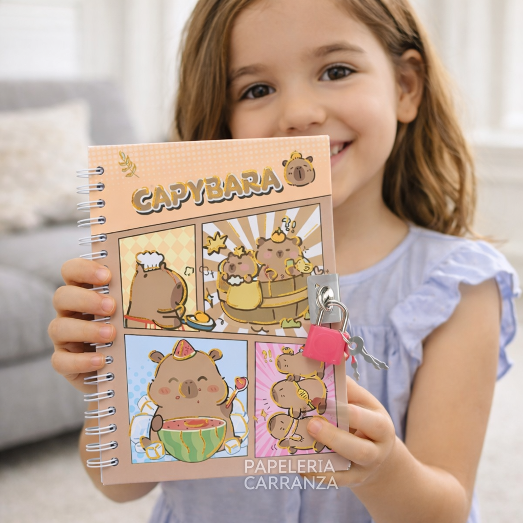 Diario Intimo A5 "Capybara" c/ Candadito Tapa Dura Reforzado