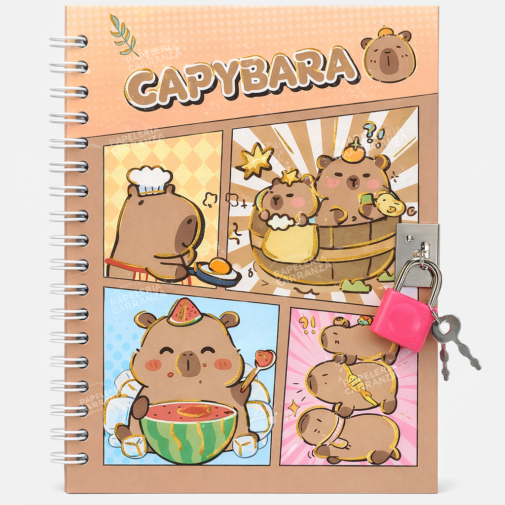 Diario Intimo A5 "Capybara" c/ Candadito Tapa Dura Reforzado