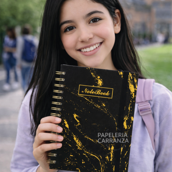 CUADERNOS C/ ESPIRAL 15 X 21 ” Marmol Negro  ” Hojas LISAS c/ Diseño A5 TAPA DURA