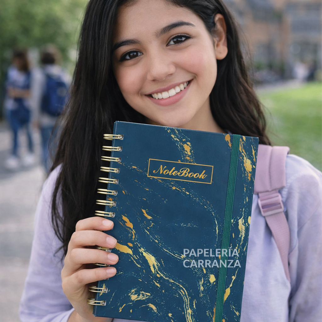 CUADERNOS C/ ESPIRAL 15 X 21 ” Marmol Azul  ” Hojas LISAS c/ Diseño A5 TAPA DURA