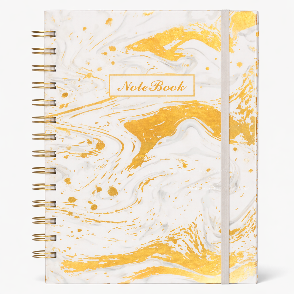 CUADERNOS C/ ESPIRAL 15 X 21 ” Marmol Blanco  ” Hojas LISAS c/ Diseño A5 TAPA DURA