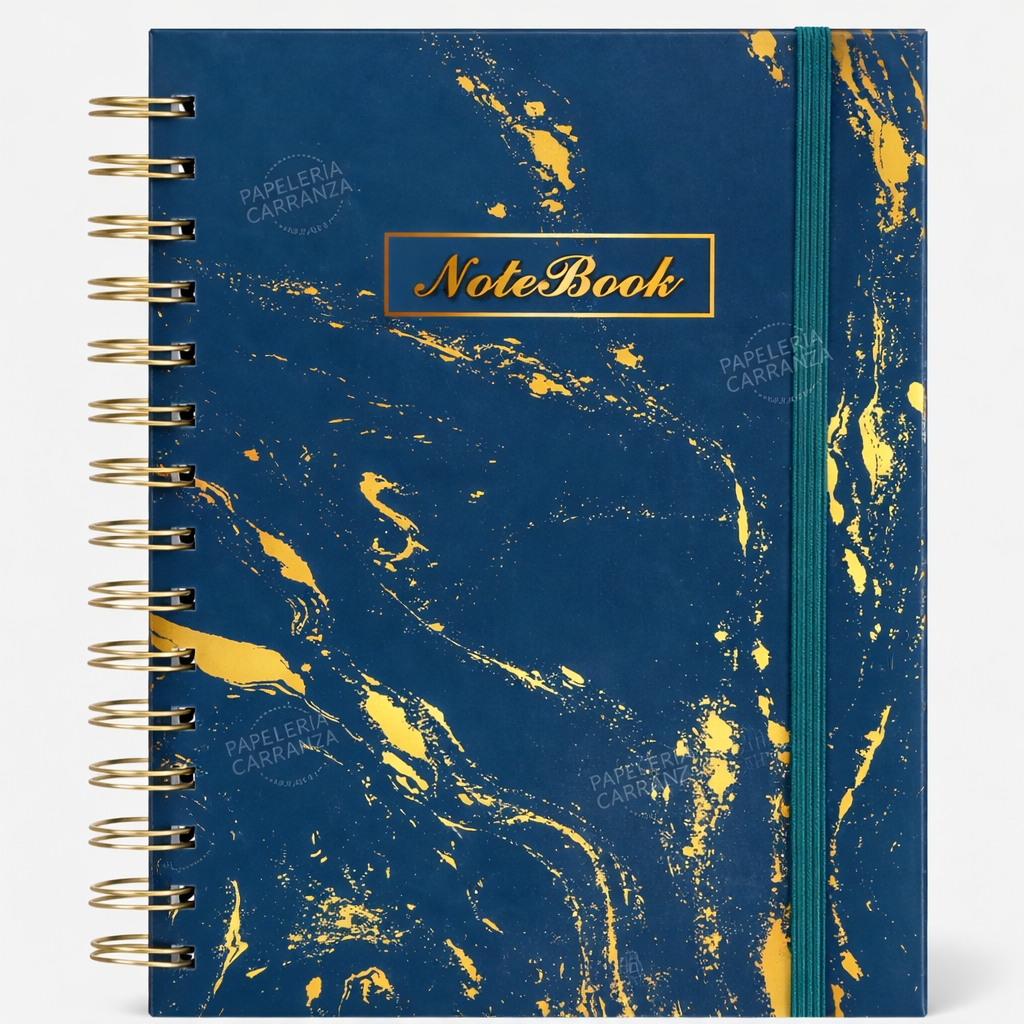 CUADERNOS C/ ESPIRAL 15 X 21 ” Marmol Azul  ” Hojas LISAS c/ Diseño A5 TAPA DURA