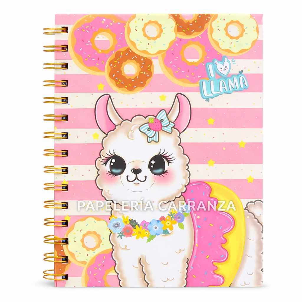 CUADERNOS C/ ESPIRAL 15 X 21 ” Llama ” Hojas RAYADAS c/ Diseño A5 TAPA DURA