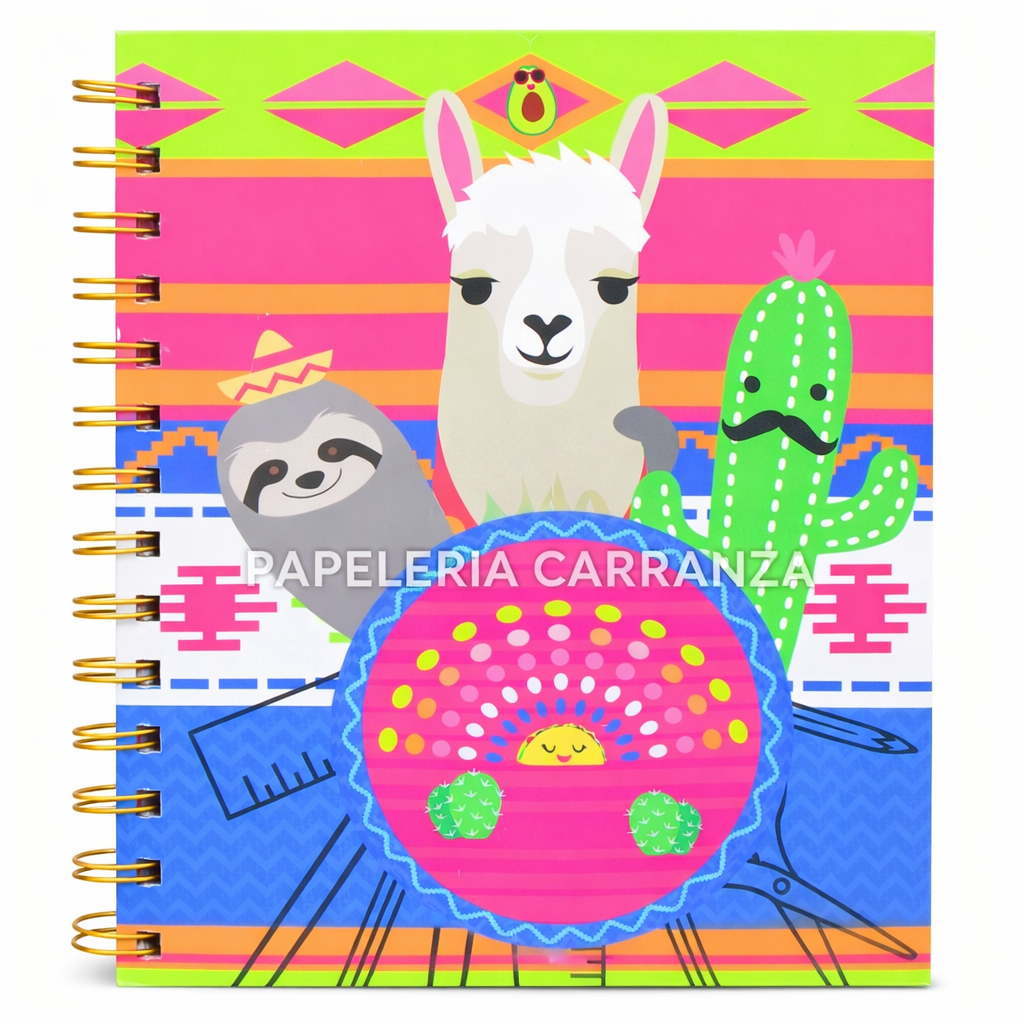 CUADERNOS C/ ESPIRAL 15 X 21 ” Llama ” Hojas RAYADAS c/ Diseño A5 TAPA DURA