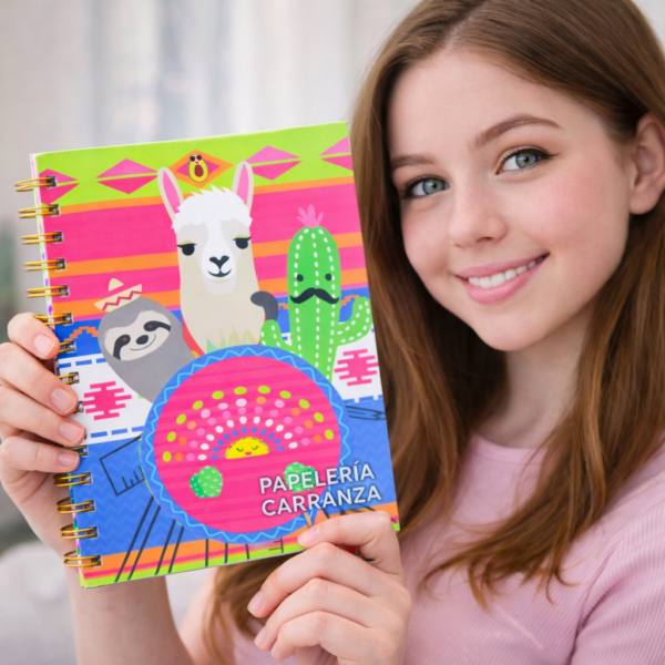 CUADERNOS C/ ESPIRAL 15 X 21 ” Llama ” Hojas RAYADAS c/ Diseño A5 TAPA DURA