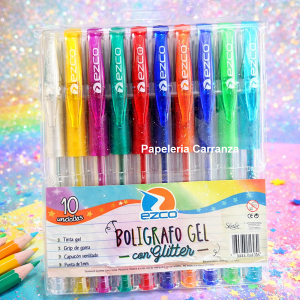LAPICERAS EN GEL * GLITTER *  EZCO X 10 (BRILLO)