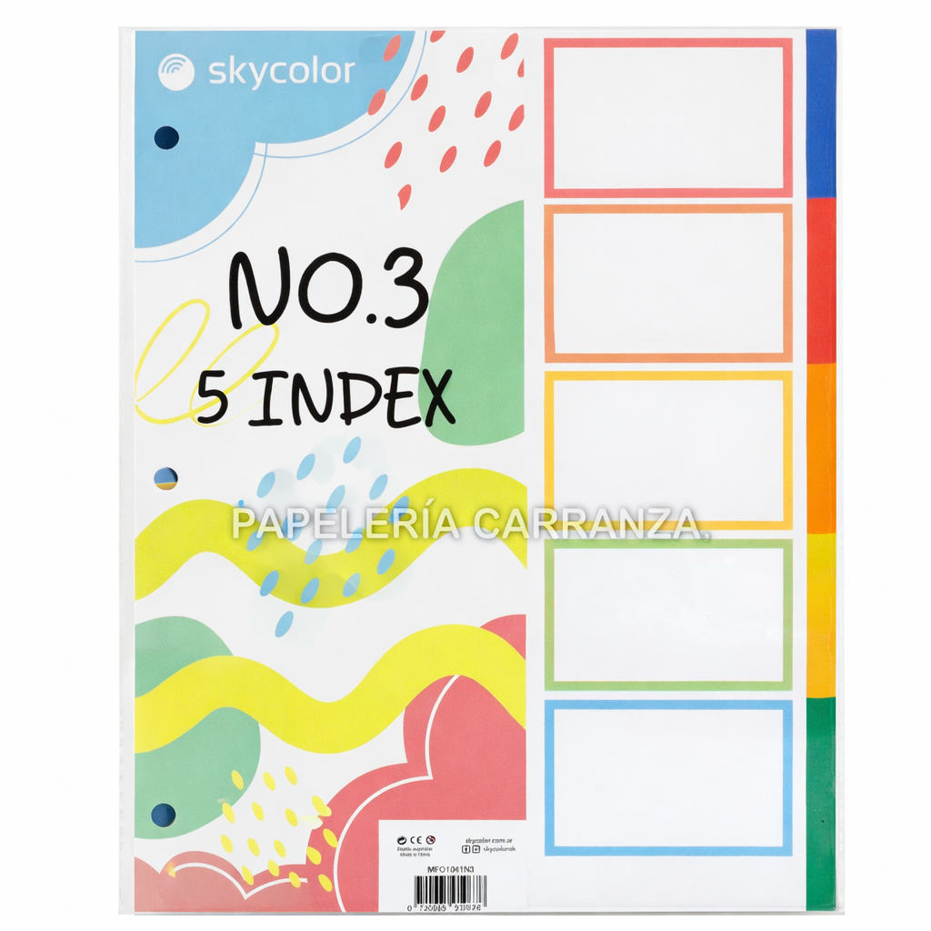 Separadores de Materias SKYCOLOR " CLASICOS LISOS " Tamaño Escolar x 5 unidades (Plastico)