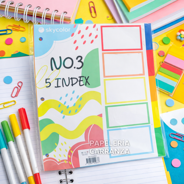 Separadores de Materias SKYCOLOR " CLASICOS LISOS " Tamaño Escolar x 5 unidades (Plastico)