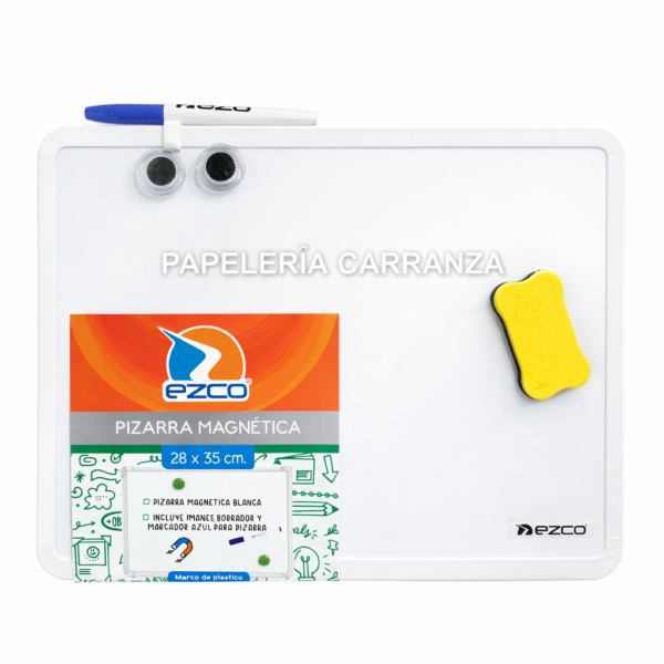 Kit Pizarra Blanca * De Mano * EZCO Magnética 28 x 35 + Marcad0r + B0rrador + 2 Imanes
