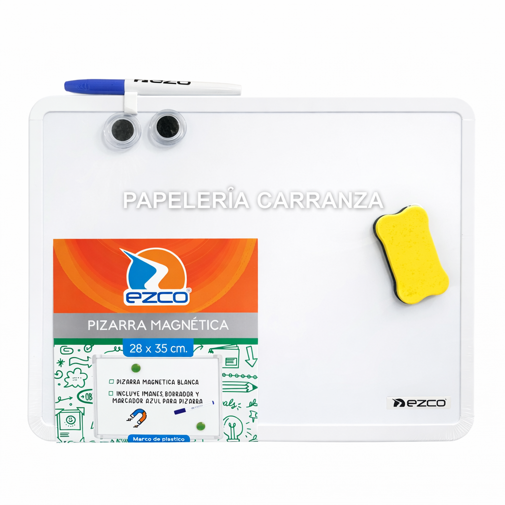 Kit Pizarra Blanca * De Mano * EZCO Magnética 28 x 35 + Marcad0r + B0rrador + 2 Imanes