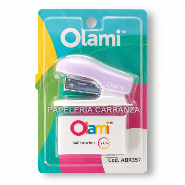 KIT ABROCHADORA OLAMI ** LILA PASTEL ** + BROCHES 24/6 (Para 12 Hojas)