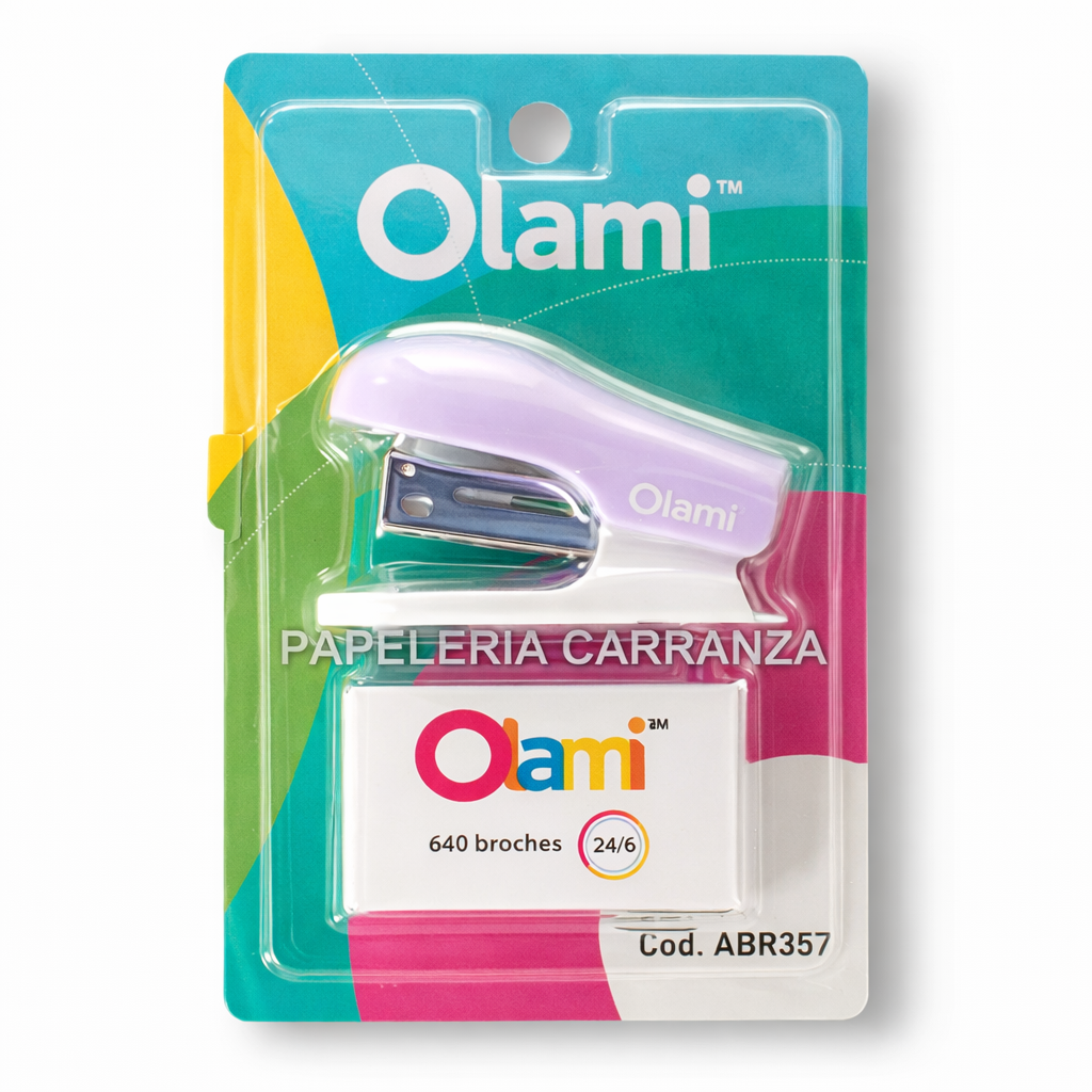 KIT ABROCHADORA OLAMI ** LILA PASTEL ** + BROCHES 24/6 (Para 12 Hojas)