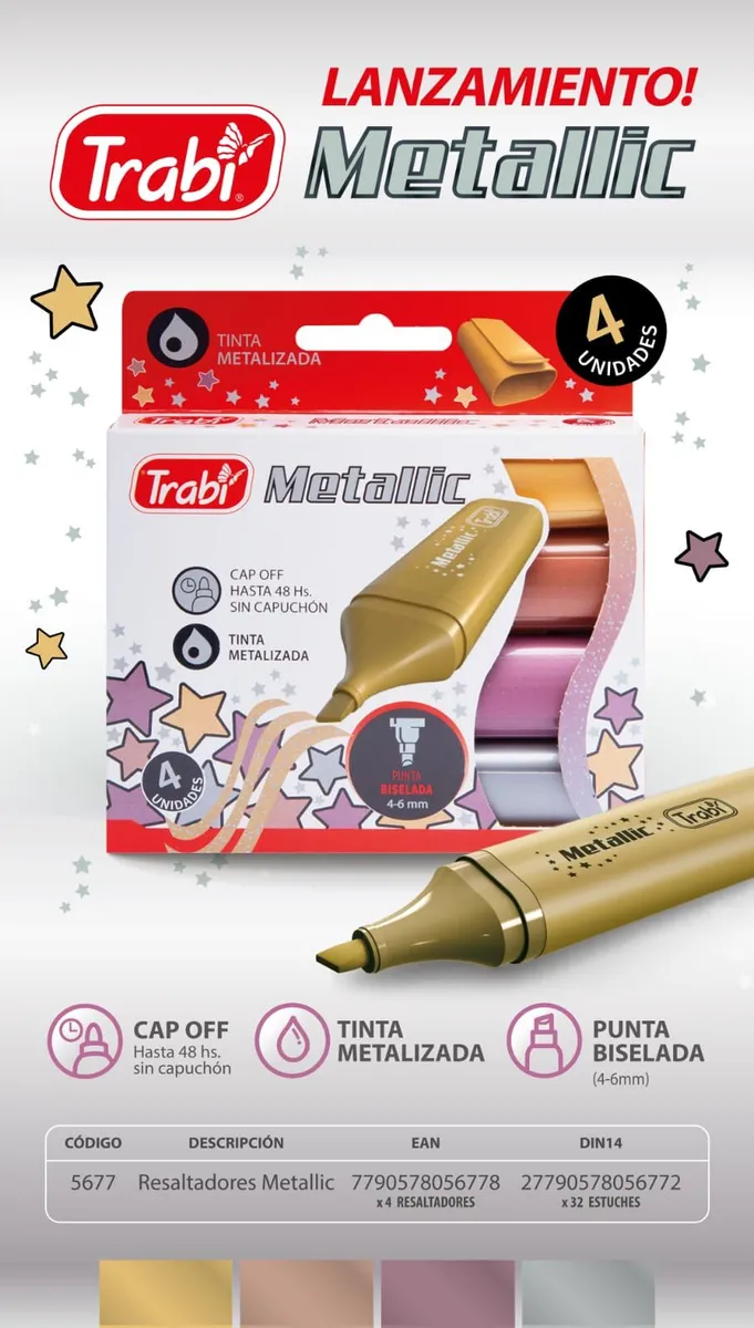 Caja Resaltadores Trabi * METALLIC x 4 * Chatos