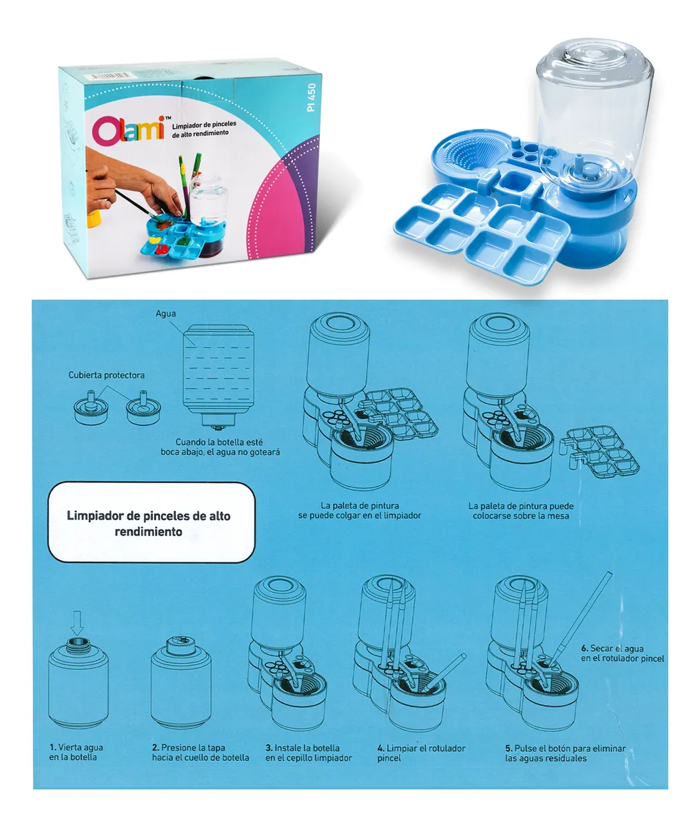 LIMPIADOR Y ORGANIZADOR DE PINCELES  Y PINTURAS - OLAMI CELESTE - CON DEPOSITO DE AGUA | ALTO RENTIMIENTO