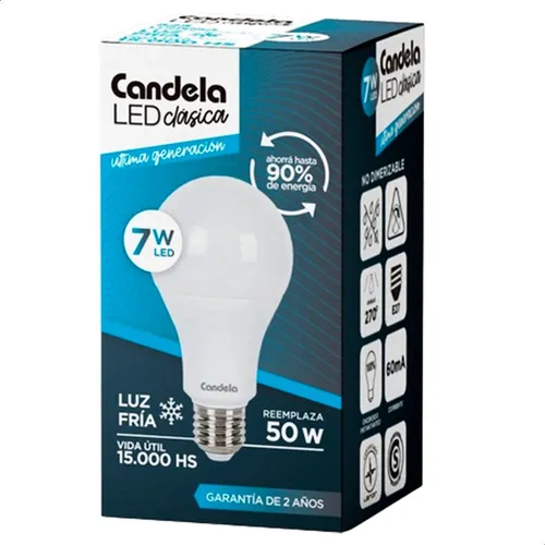 Focos Led Candela - 7w - Luz Fría (Ahorra hasta 90% de Energía)