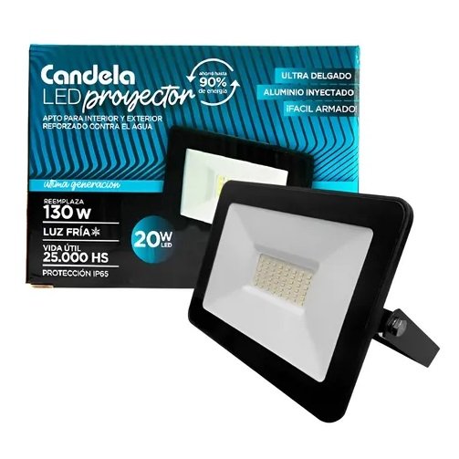 Reflector Led Candela * 20 Wts * Luz Fria IP65 (Resistente a la intemperie)