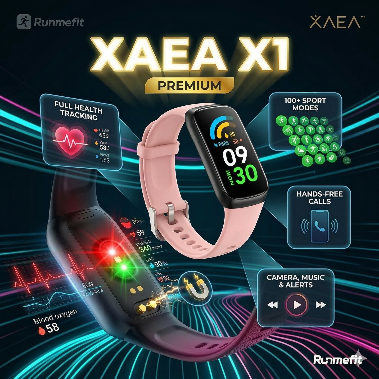 Reloj Smart BAND "XAEA X1 ROSA" (Tipo Pulsera- Mas Fino)