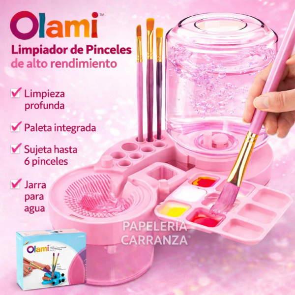 LIMPIADOR Y ORGANIZADOR DE PINCELES  Y PINTURAS - OLAMI ROSA - CON DEPOSITO DE AGUA | ALTO RENTIMIENTO