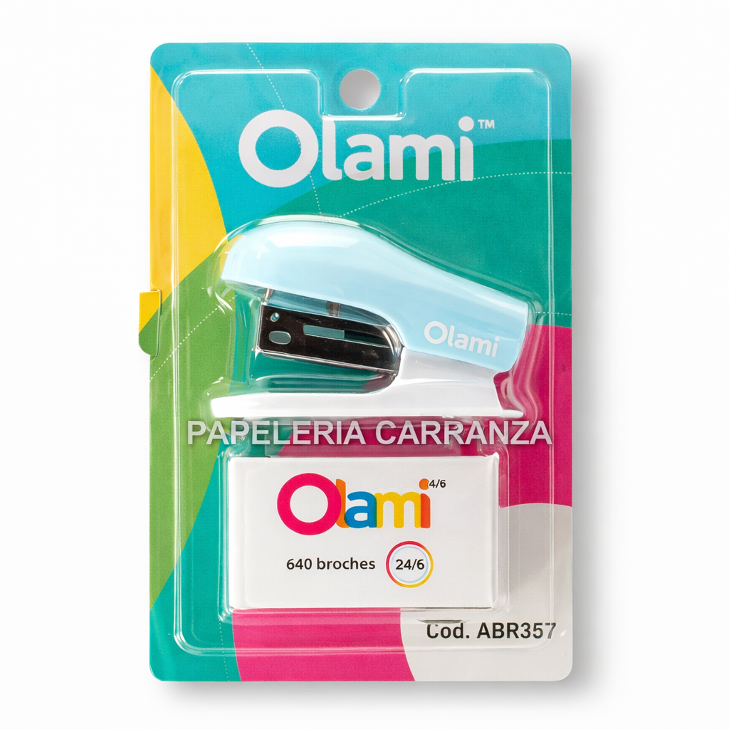 KIT ABROCHADORA OLAMI ** CELESTE PASTEL ** + BROCHES 24/6 (Para 12 Hojas)