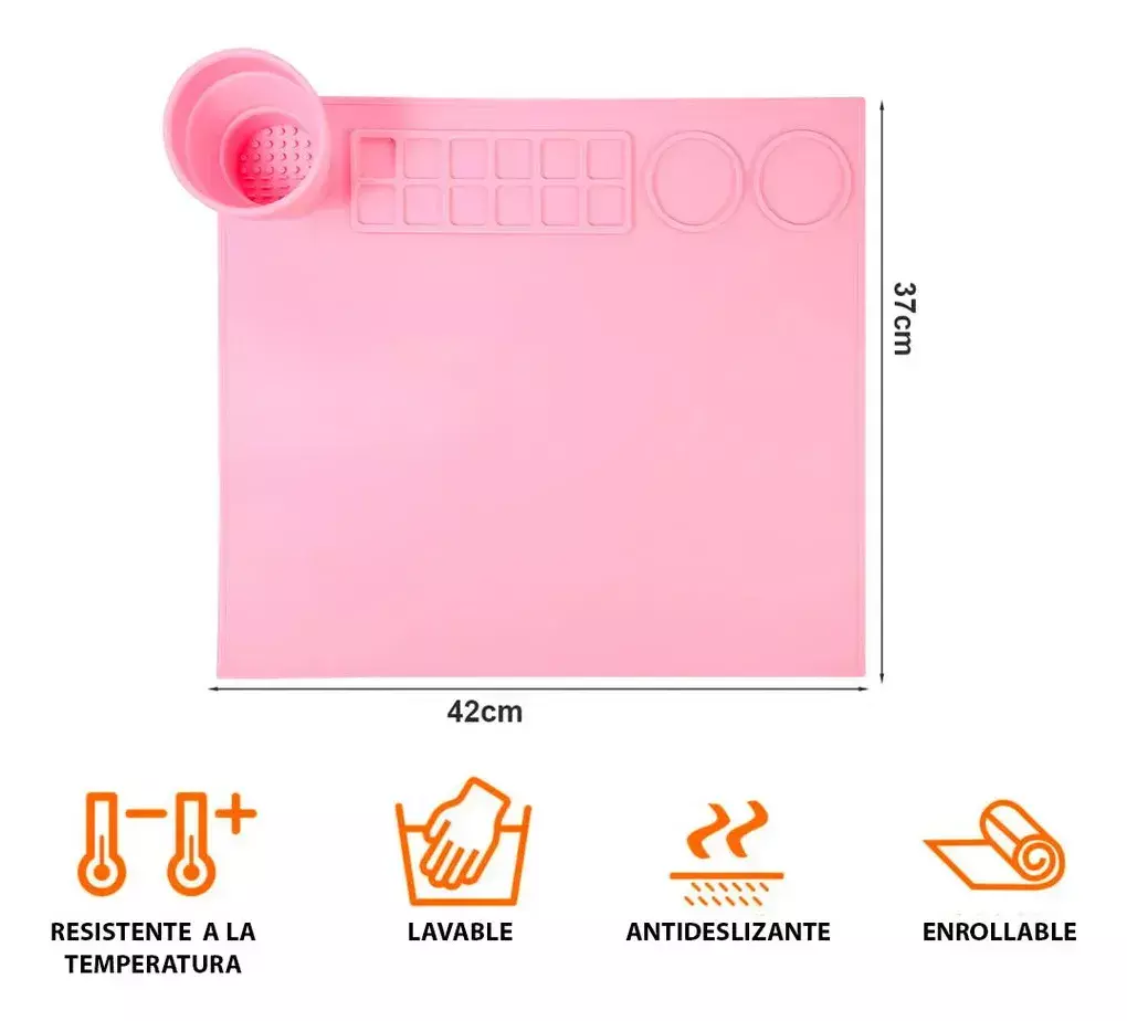 BASE DE SILICONA C/ VASITO ROSA - TIPO MANTEL - LAVABLE PRACTICO FACIL