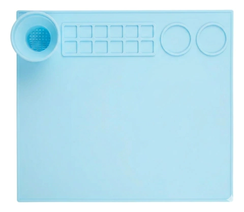 BASE DE SILICONA C/ VASITO CELESTE - TIPO MANTEL - LAVABLE PRACTICO FACIL