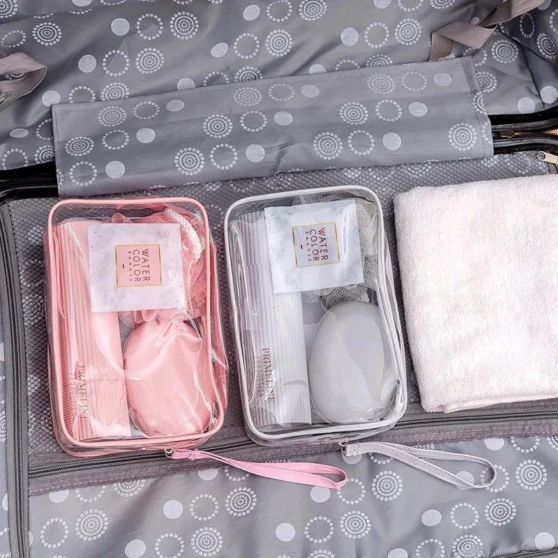 Sets para Viaje - WaterColor x 5 piezas (Neceser + Porta cepillo c/ Vasito y espejo + Jabonera + Esponja + Peine) Primeline