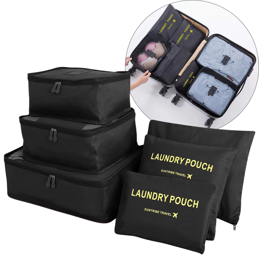 Sets Organizadores de Valijas x 6 unidades NEGRO (Ideal para viajeros)