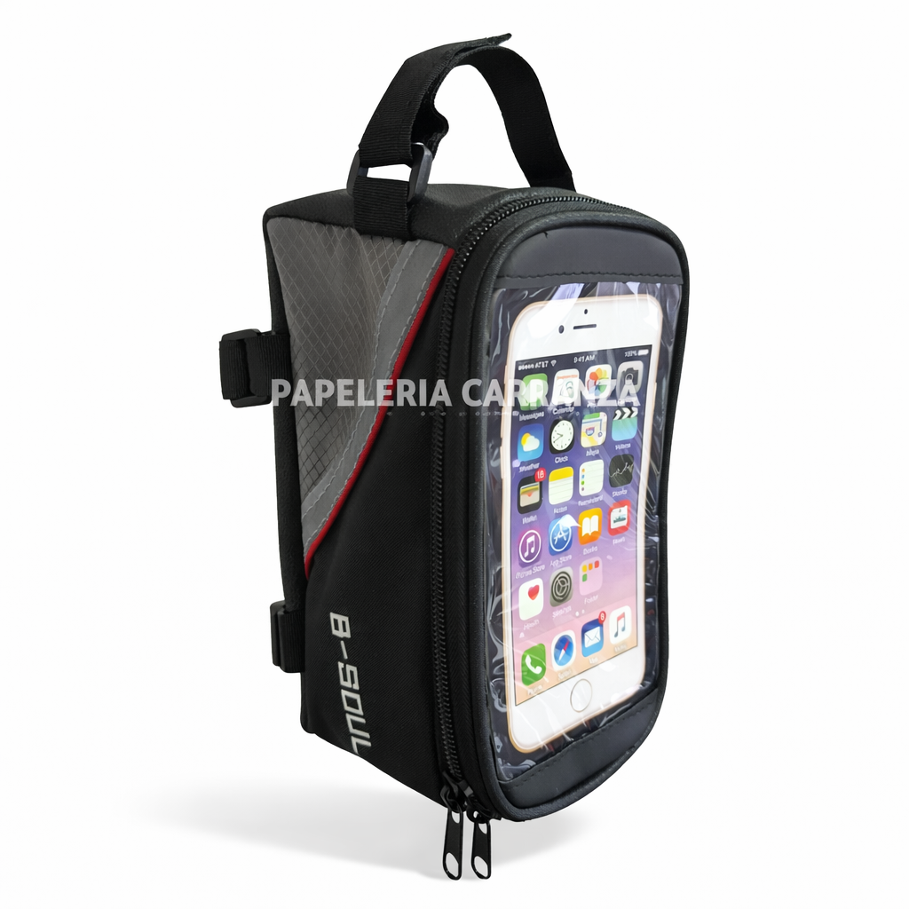 BOLSO SOPORTES PARA CELULAR * B-SOUL * PARA MOTOVEHICULOS / BICICLETA 6.5" - IMPERMEABLE - SEGURO- VISOR- UBER
