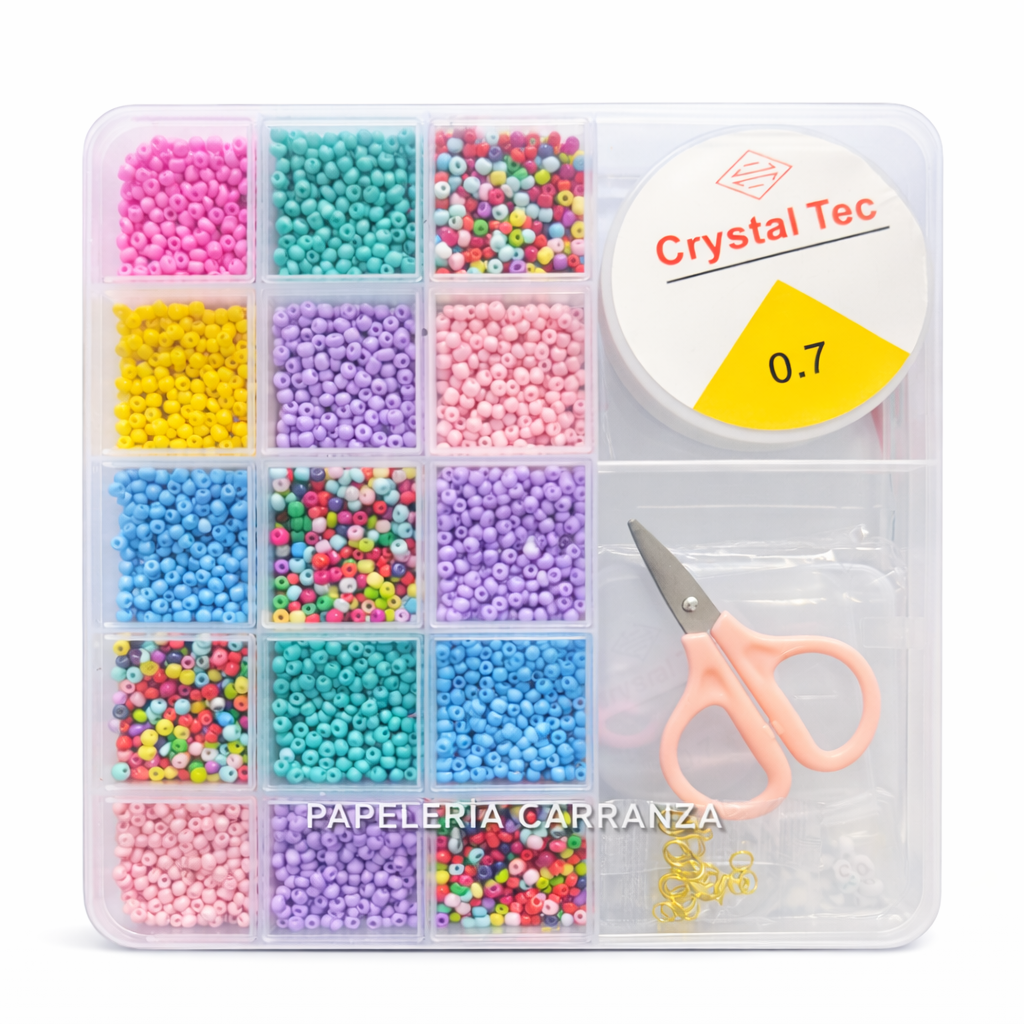 Set de Bijou Infantil - Pulseras CRYSTAL TEC - C/ Estuche Rígido + Tijeritas + Rollo de Tanza