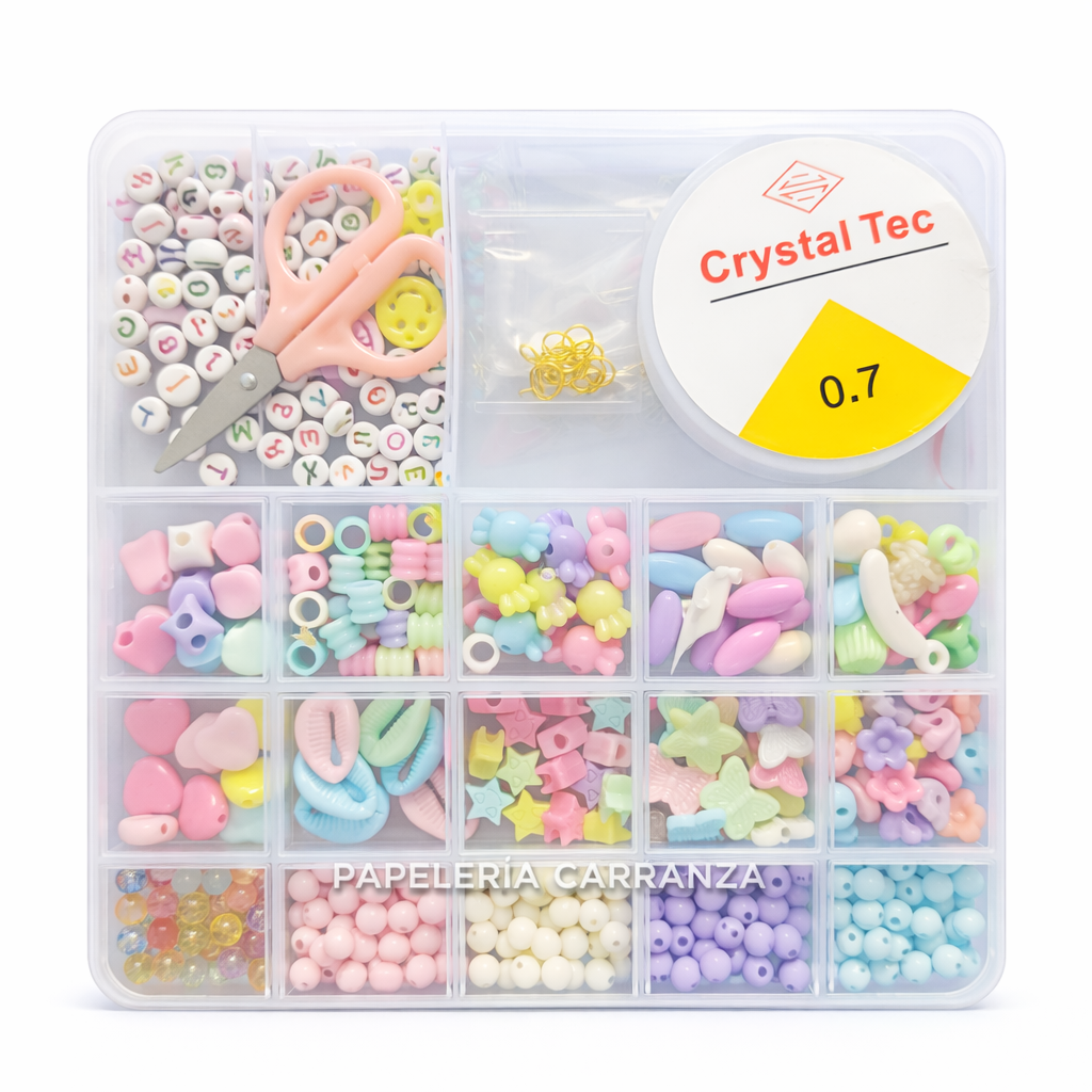 Set de Bijou Infantil - Pulseras CRYSTAL TEC - C/ Estuche Rígido + Tijeritas + Rollo de Tanza