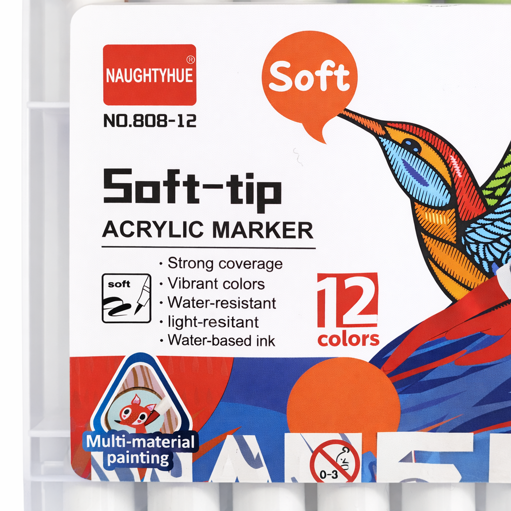 MARCADOR DE ACRILICO PUNTA PINCEL ** SOFT x 12 ** C/ ESTUCHE RIGIDO - NAUGHTHUE