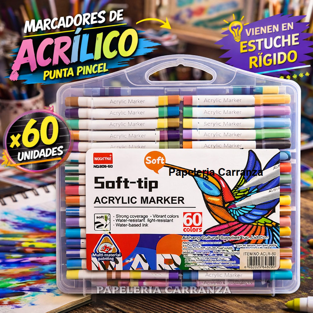 MARCADOR DE ACRILICO PUNTA PINCEL ** SOFT x 60 ** C/ ESTUCHE RIGIDO - NAUGHTHUE