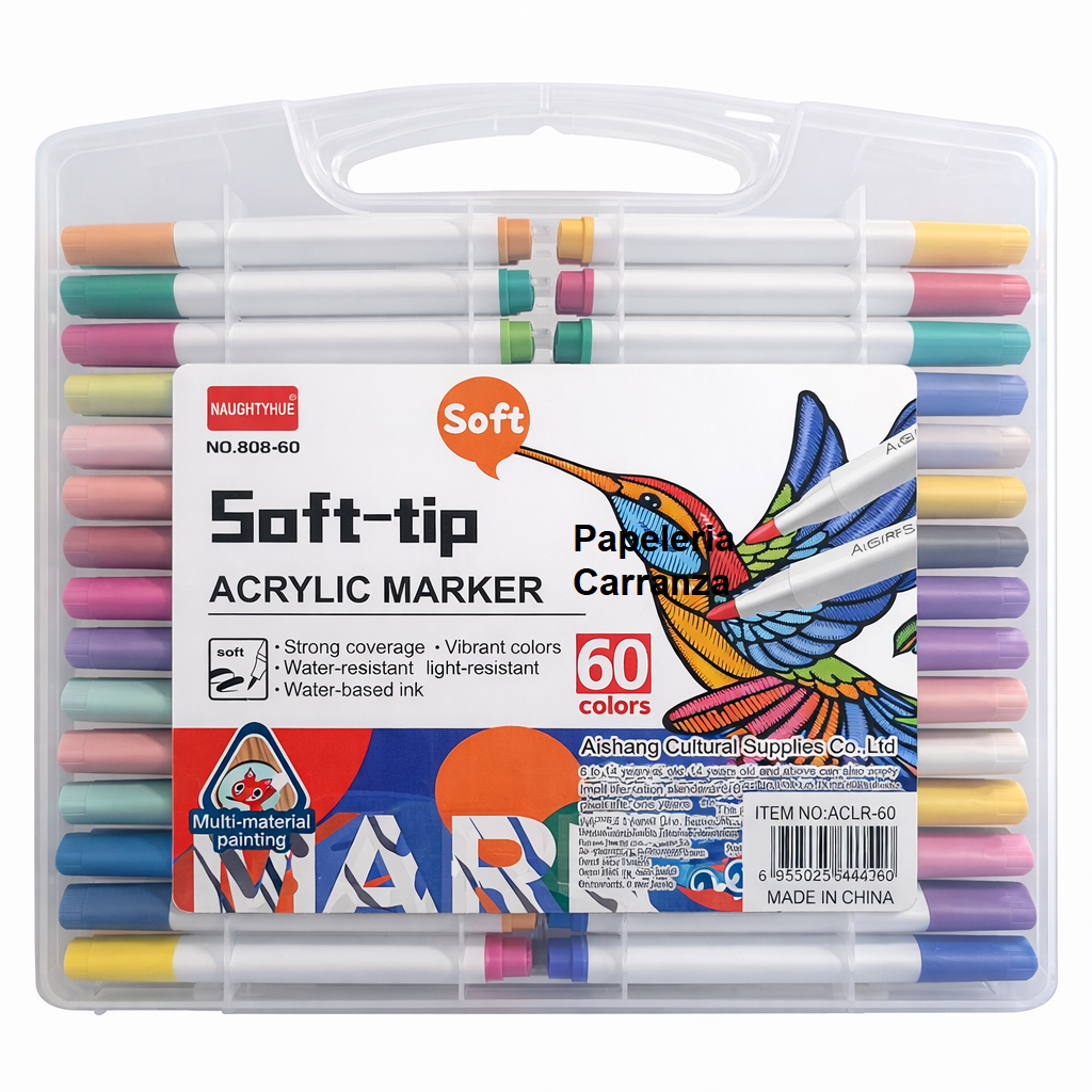 MARCADOR DE ACRILICO PUNTA PINCEL ** SOFT x 60 ** C/ ESTUCHE RIGIDO - NAUGHTHUE