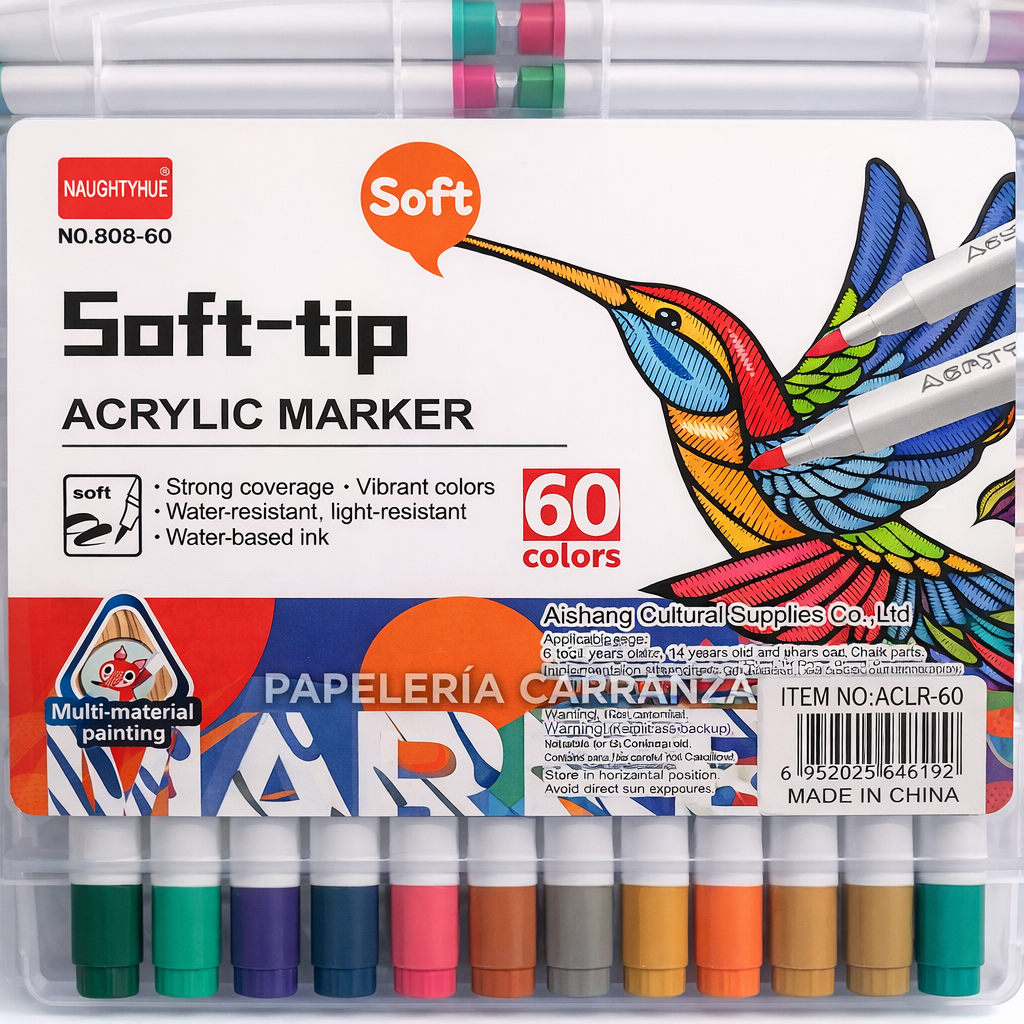 MARCADOR DE ACRILICO PUNTA PINCEL ** SOFT x 60 ** C/ ESTUCHE RIGIDO - NAUGHTHUE