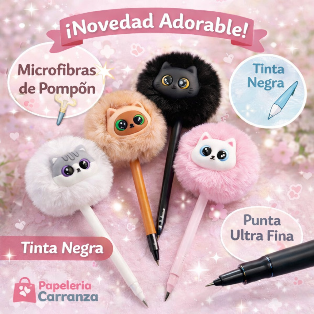Microfibra "Gatito Pompón Negro" Ultra Fina (Tinta Negra)