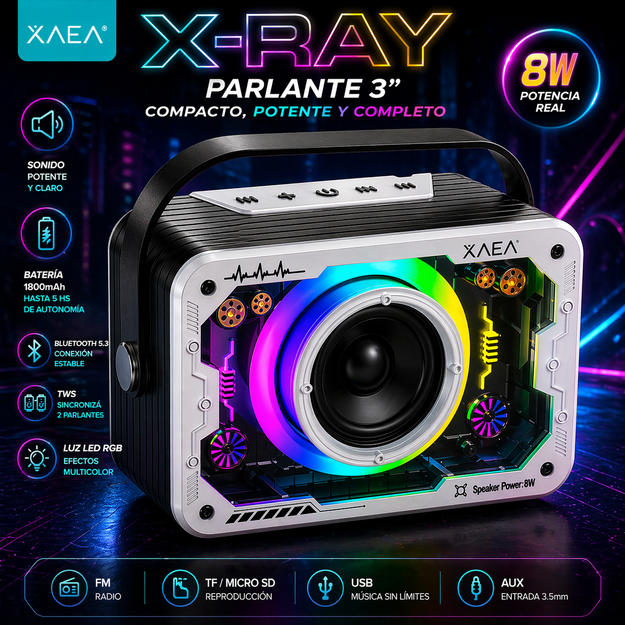Parlante XAEA "X RAY" 800W Bluetooth Inalámbrico (PREMIUM)