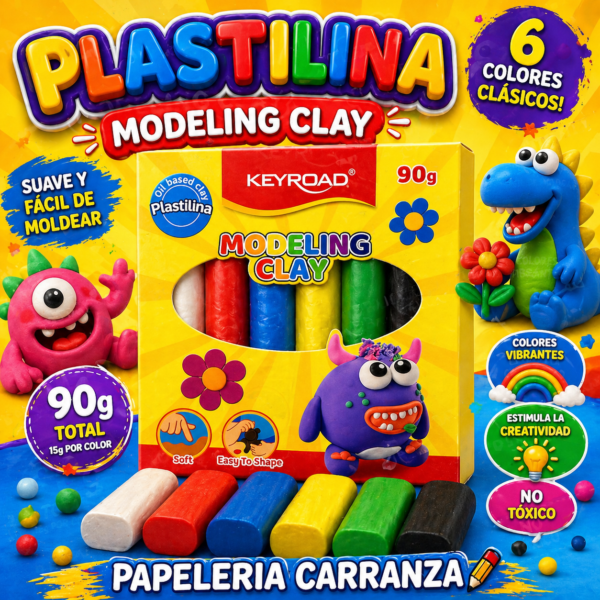 Plastilina KEYROAD * Clasicos x 6 * Premium 90 Gr Blister
