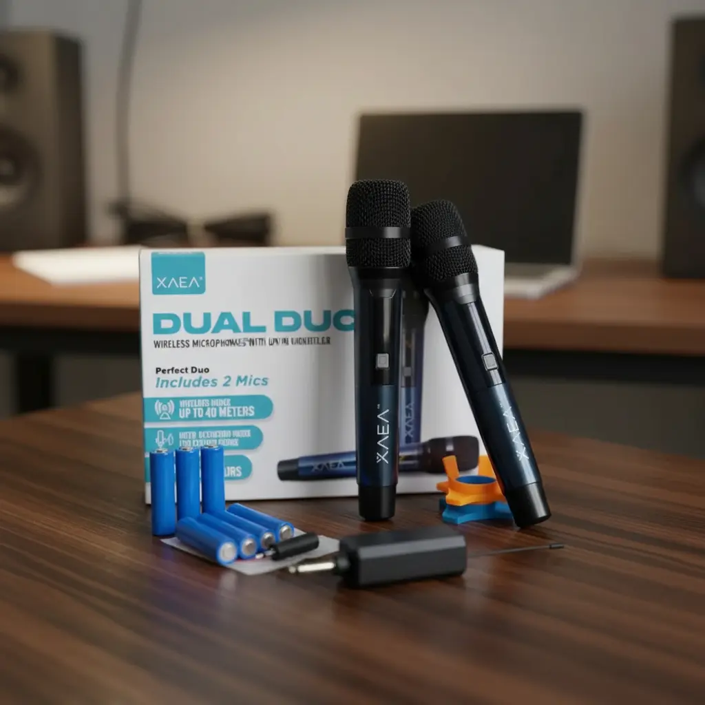 Micrófono INALAMBRICO - XAEA DUAL - Karaoke // KIT x 2 MICROFONOS (35 metros de alcance)