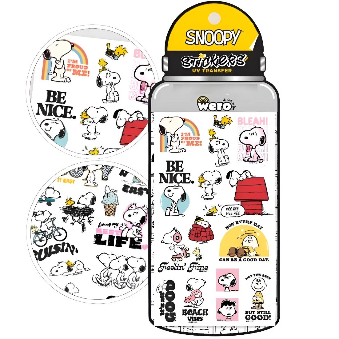 Plancha de Stickers UV * SNOOPY * RESISTENTE AL AGUA (para B0tellas, Vas0s , T3rmos) x 2 Planchas