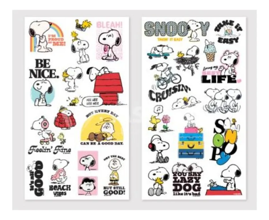 Plancha de Stickers UV * SNOOPY * RESISTENTE AL AGUA (para B0tellas, Vas0s , T3rmos) x 2 Planchas