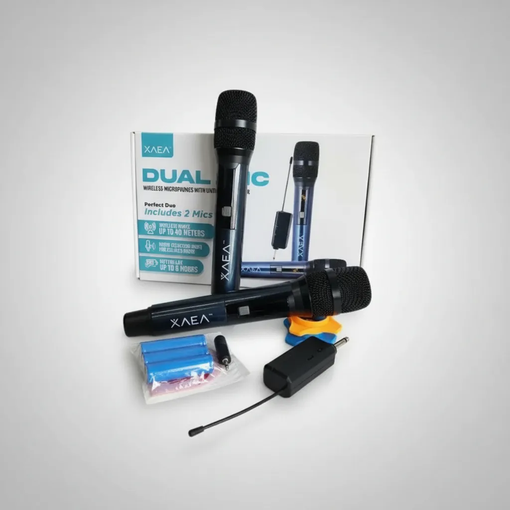 Micrófono INALAMBRICO - XAEA DUAL - Karaoke // KIT x 2 MICROFONOS (35 metros de alcance)