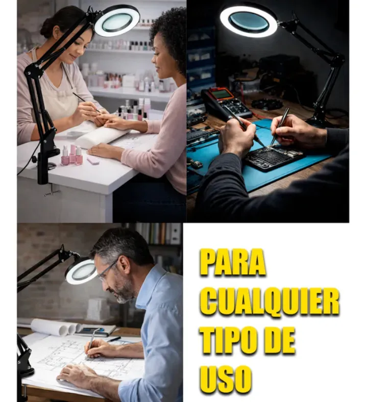 Lamparas de escritorio Flexible Time * Aro de luz con Lupa *  c/ Pinza de agarre (3 tipos de luz)