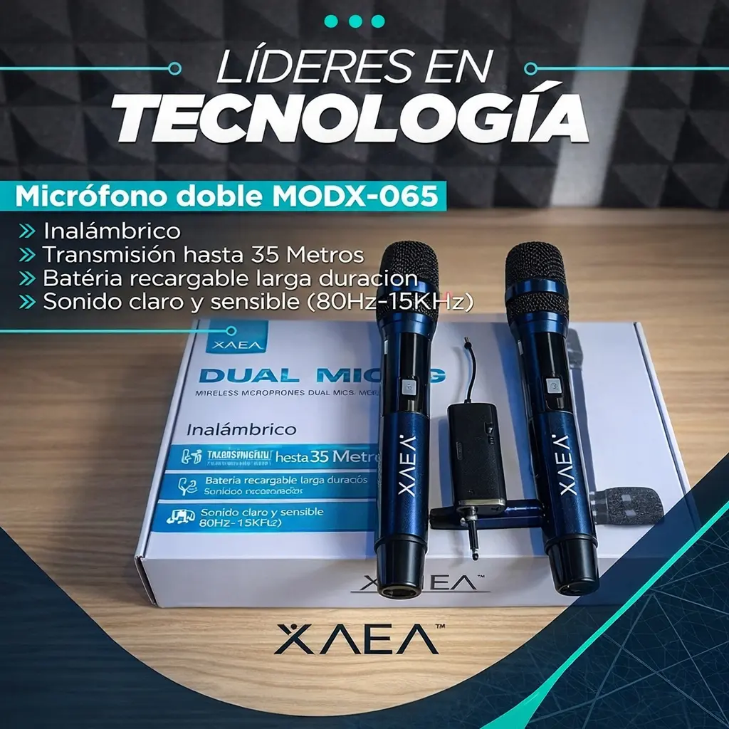 Micrófono INALAMBRICO - XAEA DUAL - Karaoke // KIT x 2 MICROFONOS (35 metros de alcance)