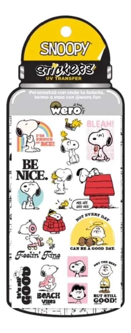 Plancha de Stickers UV * SNOOPY * RESISTENTE AL AGUA (para B0tellas, Vas0s , T3rmos) x 2 Planchas