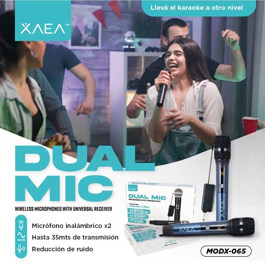 Micrófono INALAMBRICO - XAEA DUAL - Karaoke // KIT x 2 MICROFONOS (35 metros de alcance)